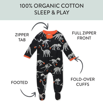 Honestbaby Baby Celebration Sleep & Play Footed One-Piece Pajama Sleeper 100% Organic Cotton, Dino Ween, 3-6 Months
