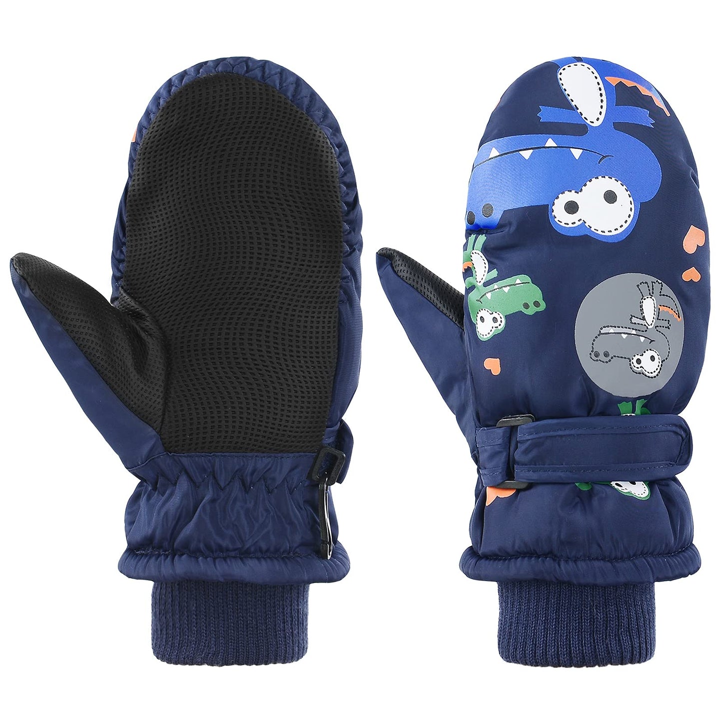 American Trends Toddler Winter Mittens Waterproof Boy Ski Gloves Warm Fleece Snow Mitten For Baby Boy Girl Cold Weather Navy Gre
