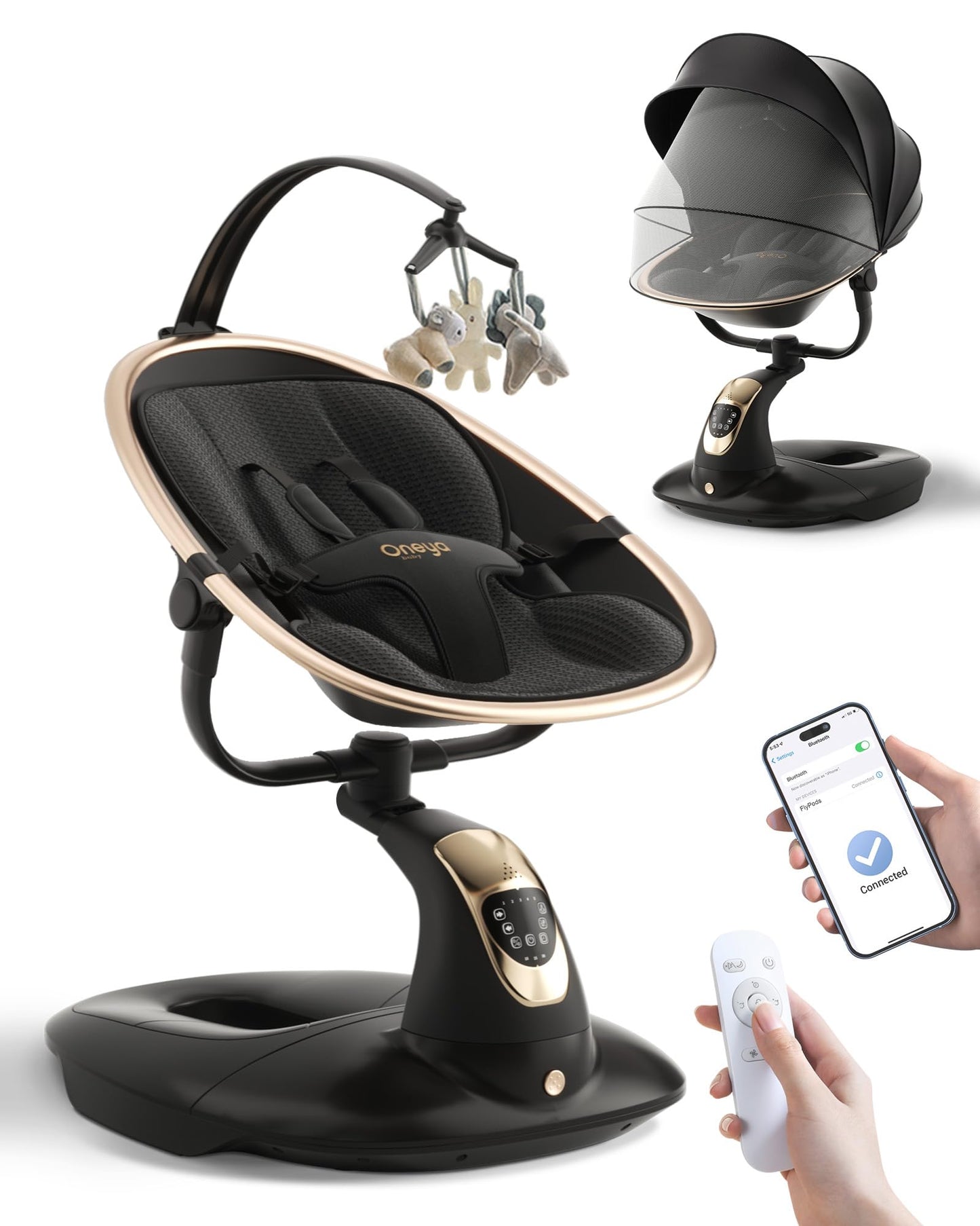 Baby Swing for Infants to Toddler, Electric Baby Swing with Sturdy Shield-Shaped Base, 180 Rotation Portable Infant Swing with 5