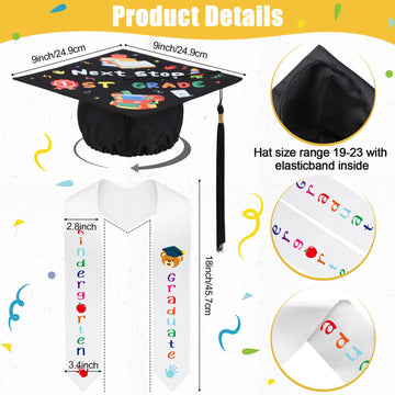 Jetec 2025 Kindergarten Graduation Cap And Printed Graduation Stole Sash Preschool Kindergarten Graduation Gifts For Kids(White