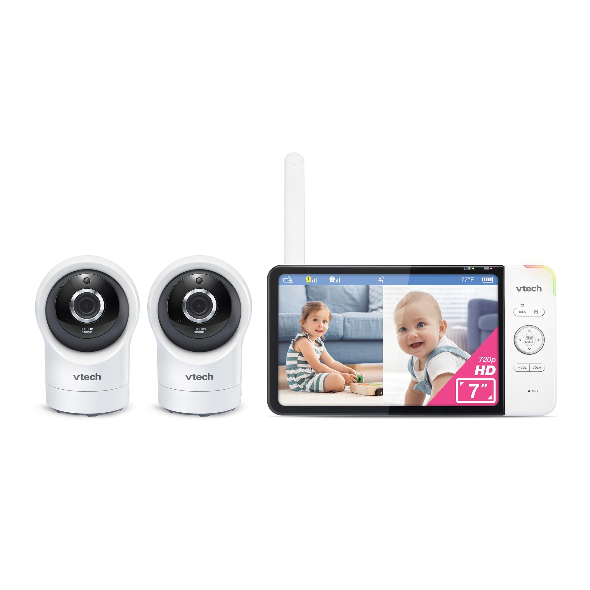 Vtech Rm7764-2Hd 1080P Smart Wifi Remote Access 2Camera Babymonitor, 360 Pan&Tilt, 10X Zoom, 7    720P Hd Display & Nightvision,