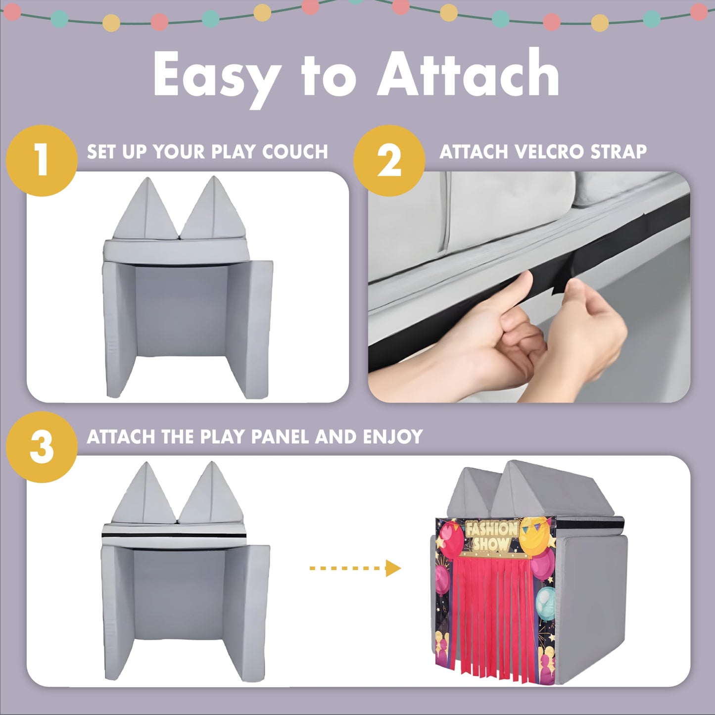 Seemees Play Panel For Kids Play Couch Childrens Foam Sofa Modular Play Panel For Toddler (Sofa Not Included) (Fashion Show)