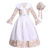 Vibsion Girls Prairie Pioneer Costume Pilgrim Dress Kids Floral Colonial Village Girl Costume Bonnet Apron Set Halloween