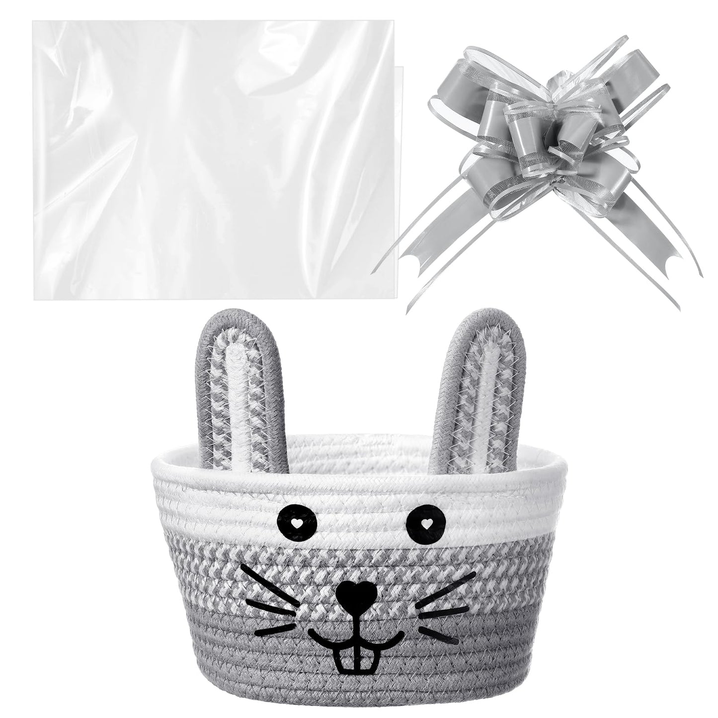 Zopeal Woven Easter Baskets with Gift Bags and Ribbons Empty Bunny Basket with Ears for Gift Wrapping Egg Hunt Storage Cute East