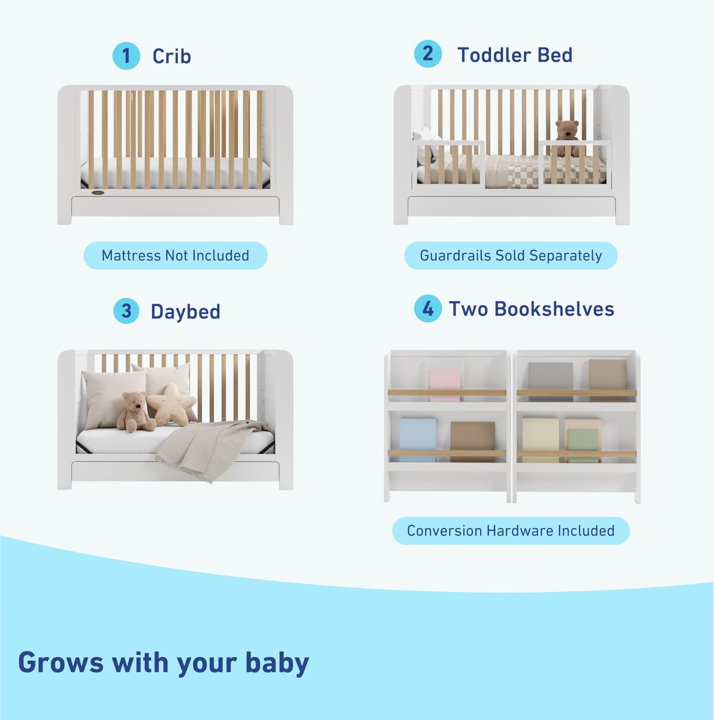 Graco Read-With-Me 4-In-1 Convertible Crib With Drawer (White With Driftwood) - Greenguard Gold Certified Converts To Toddler Be