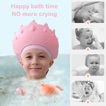Baby Shower Cap Shield, Baby Bath Set Shower Cap/Water Cup/Massage Brush,Visor Hat For Eye And Ear Protection For 0-9 Years Old