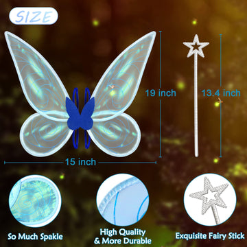 Quescu Fairy Wings For Adults,Butterfly Wings For Girls,Angel Wings,Fairy Costume For Women Halloween Dress Up Party Favor (Blue