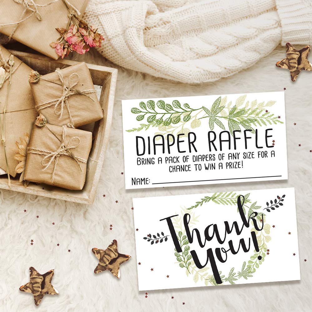 Diaper Raffle Tickets - Botanical - Set Of 50 Double-Sided Raffle Cards - Blank Baby Shower Stationery - Fun And Colorful Baby S