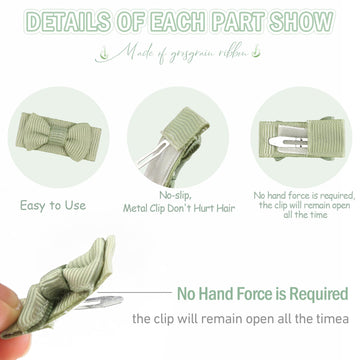 C Llot 40Pcs Mini 1.2' Grosgrain Ribbon Snap Clips - Tiny Fine Thin Hair Bows In Pairs For Baby Girls, Toddlers, And Infants