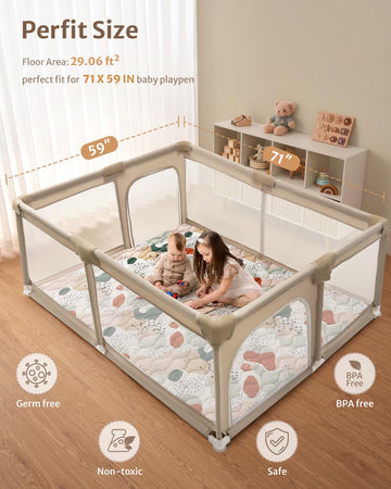 Blissful Diary Baby Play Mats For Floor, 71X59 Inch Thicker Foam Playmats For Babies And Toddlers, Soft Cushioning Baby Crawling