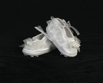 Girls Organza Trim Bootie Ideal For Christening Baptism Blessing Or Any Special Occasion - Size 0