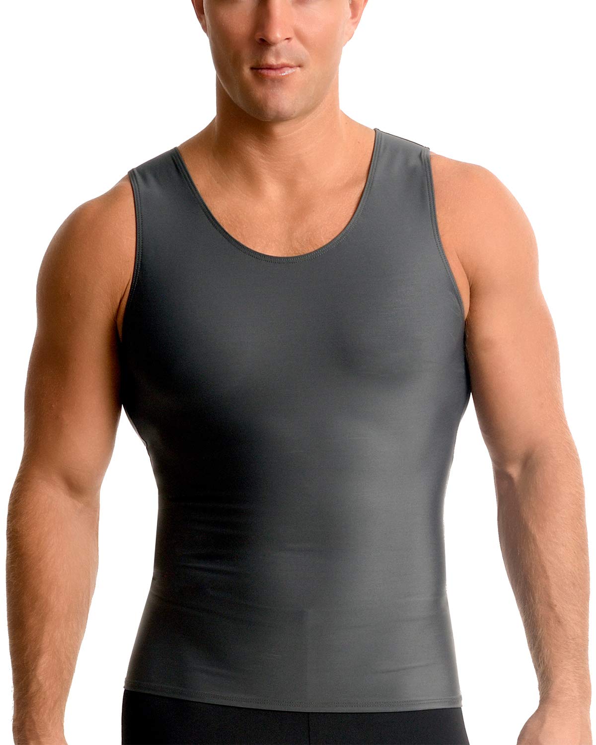 Insta Slim Mens Slimming Compression Muscle Tank Top Body Shaper Abdomen Control Undershirt (Gunmetal-6Xl)