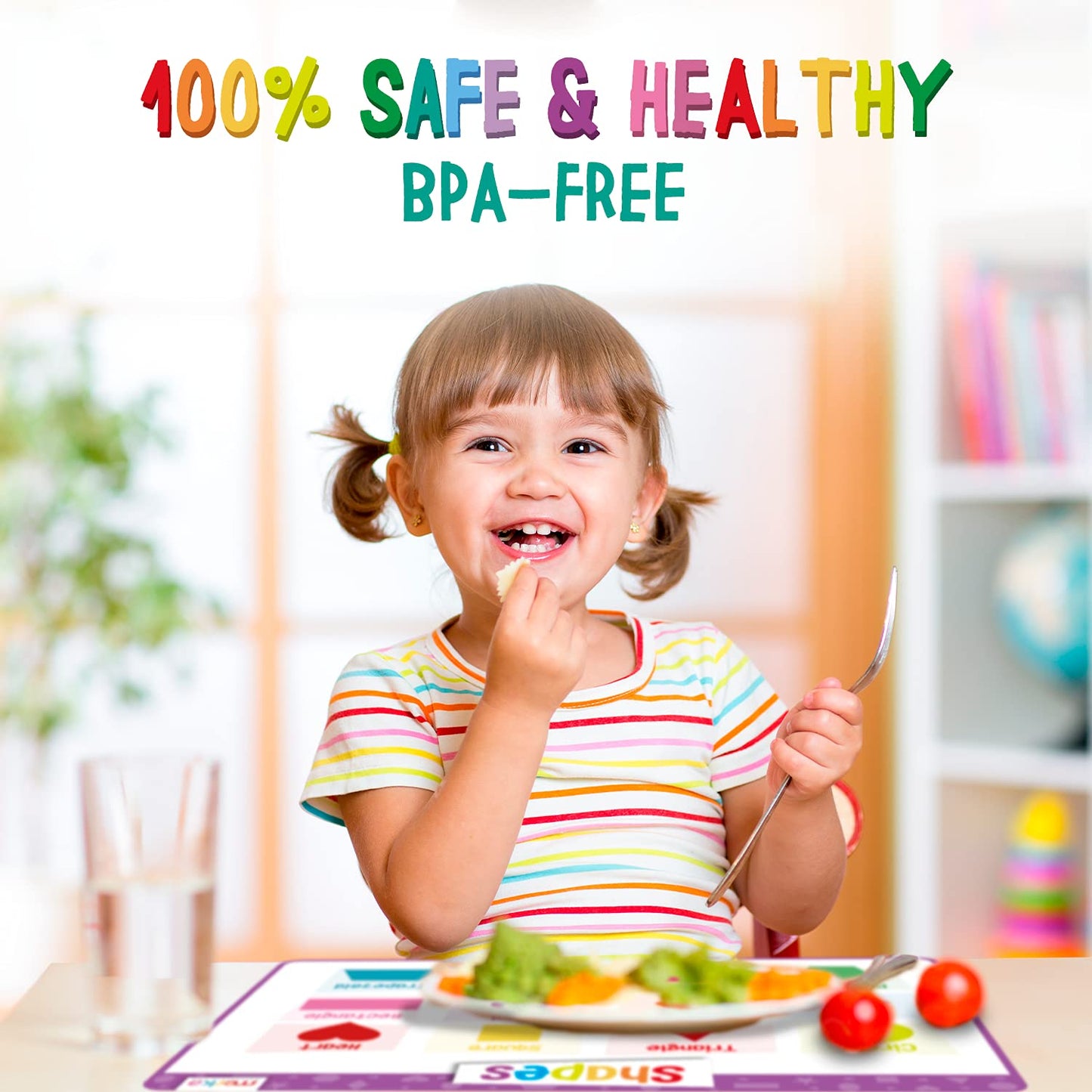 Merka Kids Placemat For Dining Table, 4 Pack Educational Silicone Placemat For Toddlers, Reusable, Washable Mat With Non-Slip Ba