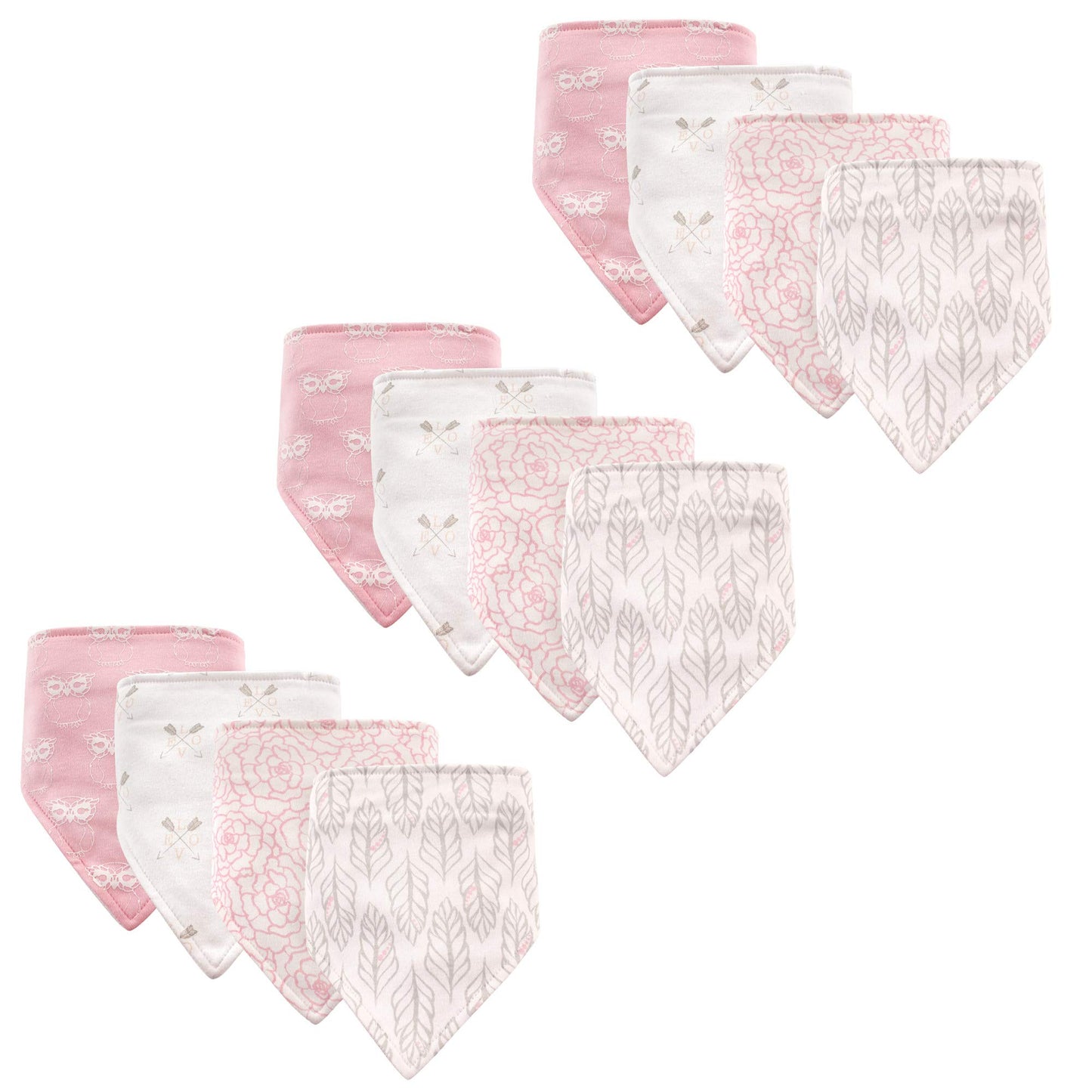 Hudson Baby Unisex Baby Cotton Bandana Bibs, Modern Feathers 12-Pack, One Size