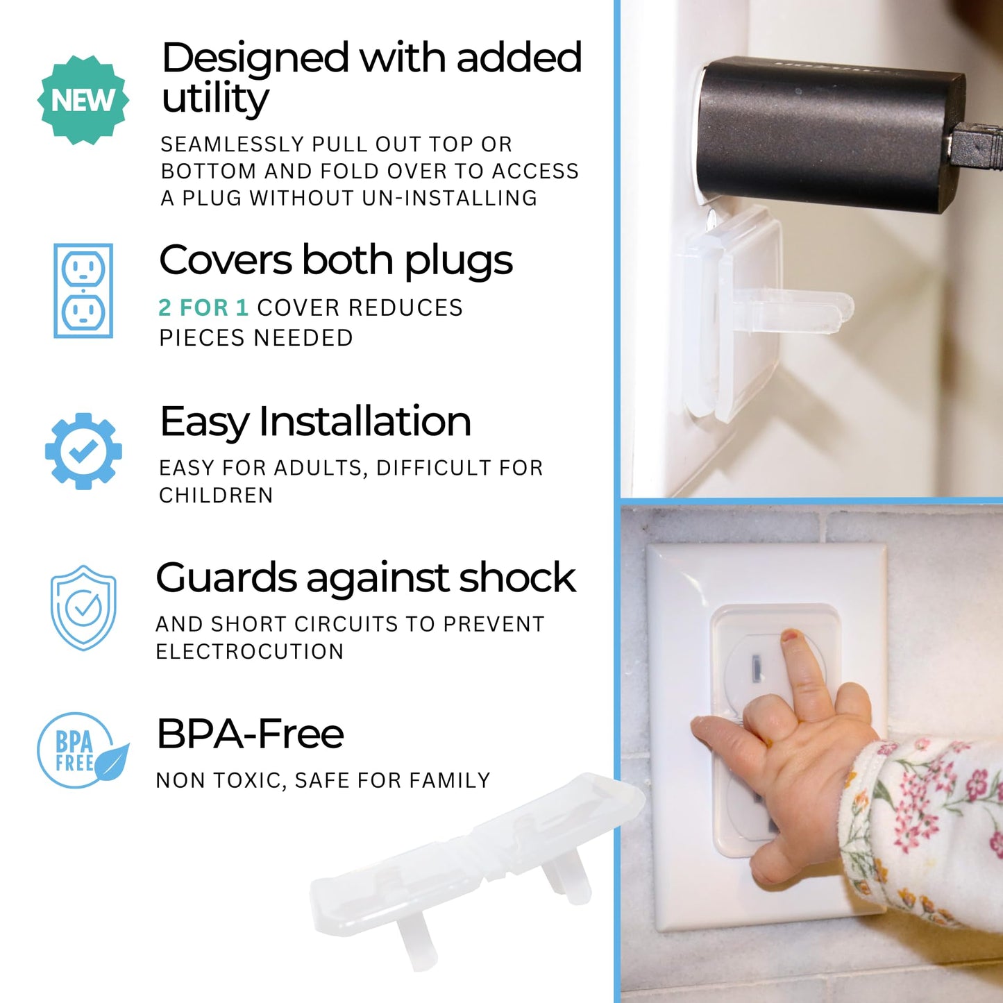 Clear Double Outlet Covers Baby Proofing (10 Pack, 20 Sockets) | Baby Proof Plug Covers For Electrical Outlets | Safe & Secure B