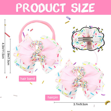 2Pcs Birthday Hair Bow For Girls, Pink Sprinkle Confetti Hair Clip For Baby Girls 2Nd Birthday Party Decorations