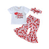 Wybzd Baby Girl Valentines Day Outfit Heart Candy Tee Shirt Top Bell-Bottom Pants Sets Cute Toddler Clothes Heart Candy 12-18 Mo