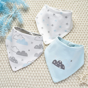 Jn&Lulu 3 Pack Newborn Baby Bibs Bandana Drool Bibs For Drooling Cotton Baby Gifts (Cloud)