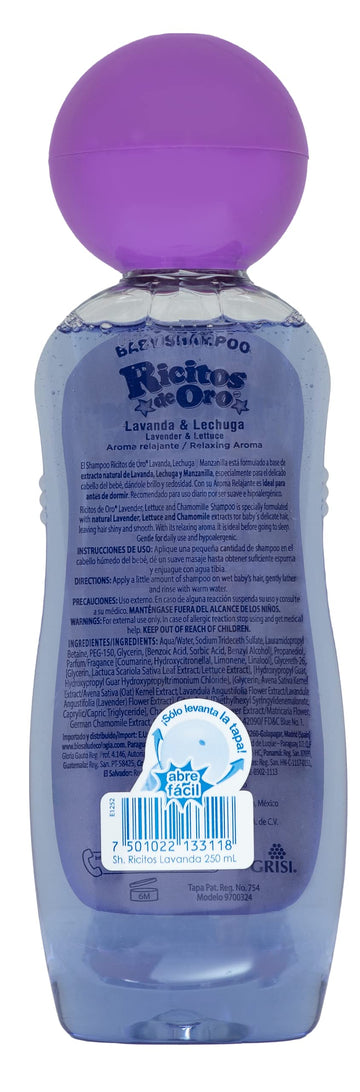 Ricitos De Oro Lavender Baby Shampoo, Children Cleansing Shampoo With Natural Lavender, Formulated For Babies, 3-Pack Of 8.45 Fl