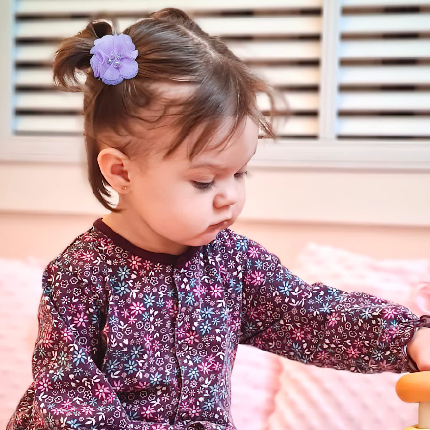 40 Pack Baby Girls Hair Accessories - 2 Inch Handmade Pearl Rhinestone Chiffon Flower Soft Elastics Ponytail Holders For Newborn