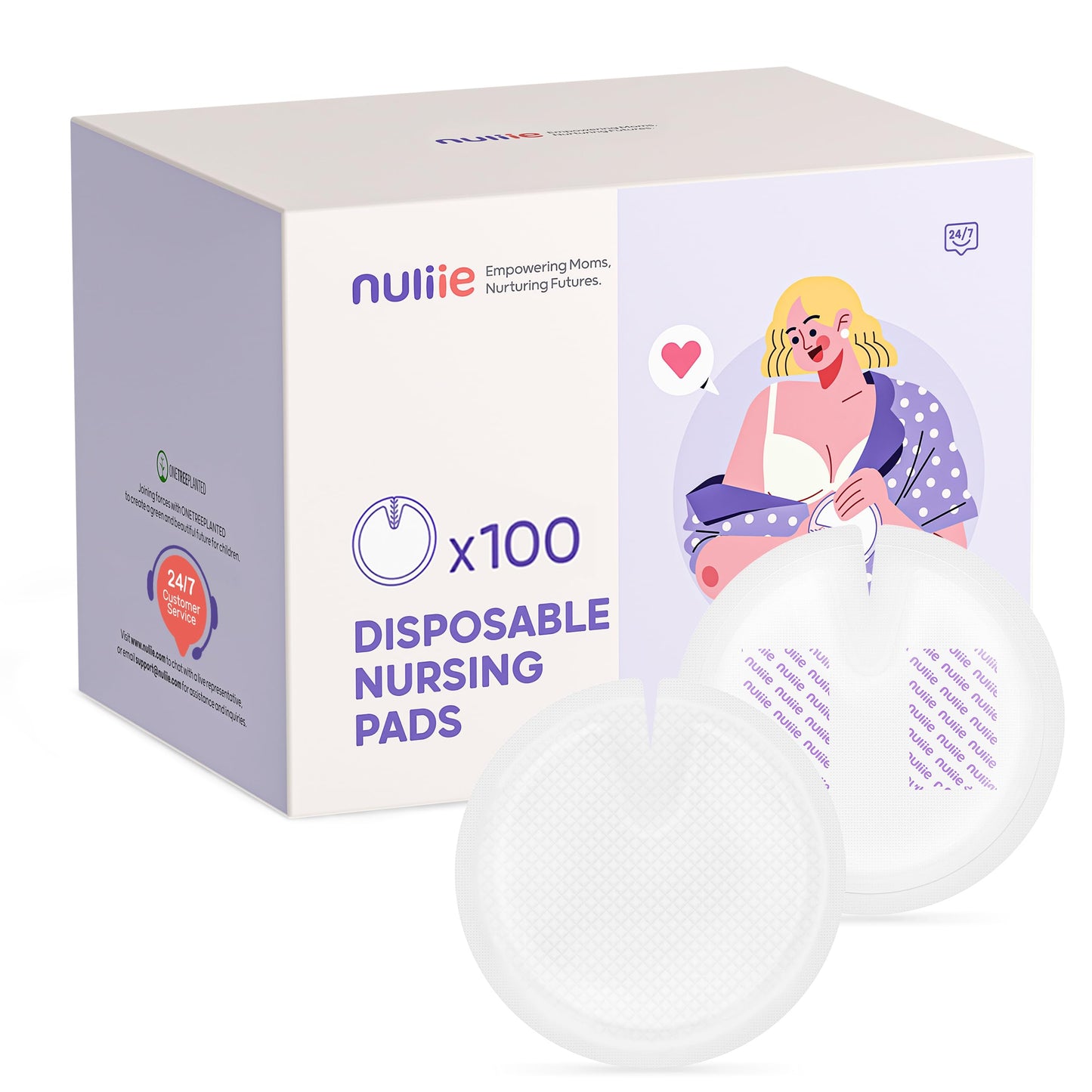 Nuliie Super Absorbent & Featherlight Disposable Nursing Pads 100 Count, Stay Dry, Soft & Breathable Breast Pads For Leaking Mil