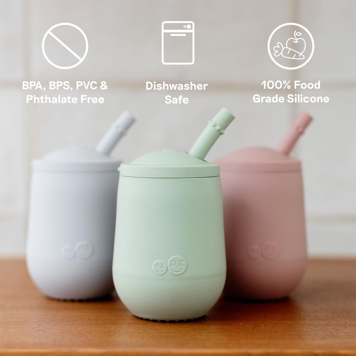 Ezpz Mini Cup + Straw Training System - 9 Months+ (Blush) - 100% Silicone Training Cup For Infants + Toddlers - Designed By A Pe