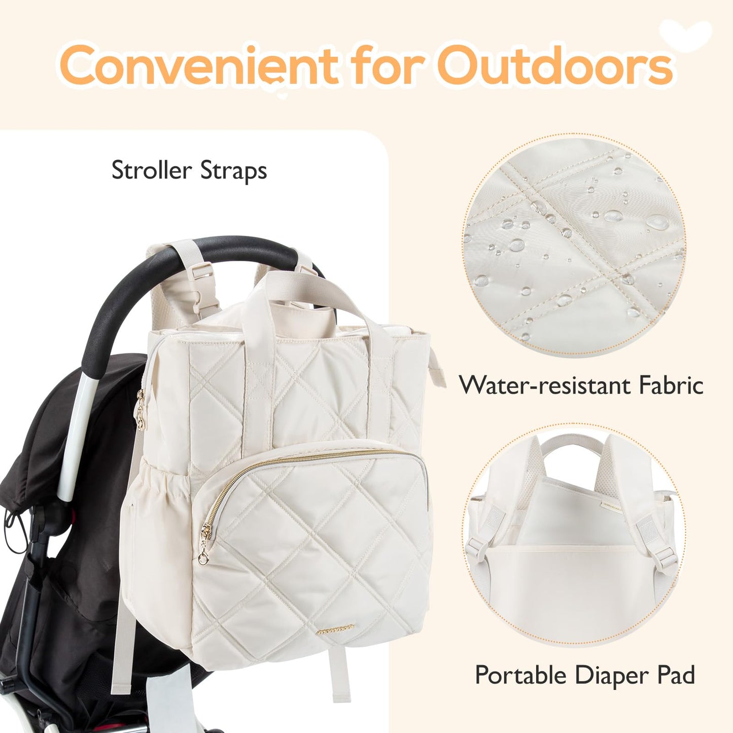 Mommore Quilted Diaper Bag Backpack, Small Baby Bags, Lightweight Mini Diaper Backpack For Travel, With Insulated Pockets, Chang