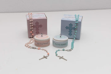 Catholic Baptism Gift Set Of My First Blue And Pink Rosaries With Matching Keepsake Boxes, Baby Baptism Gifts For Girl Or Baptis