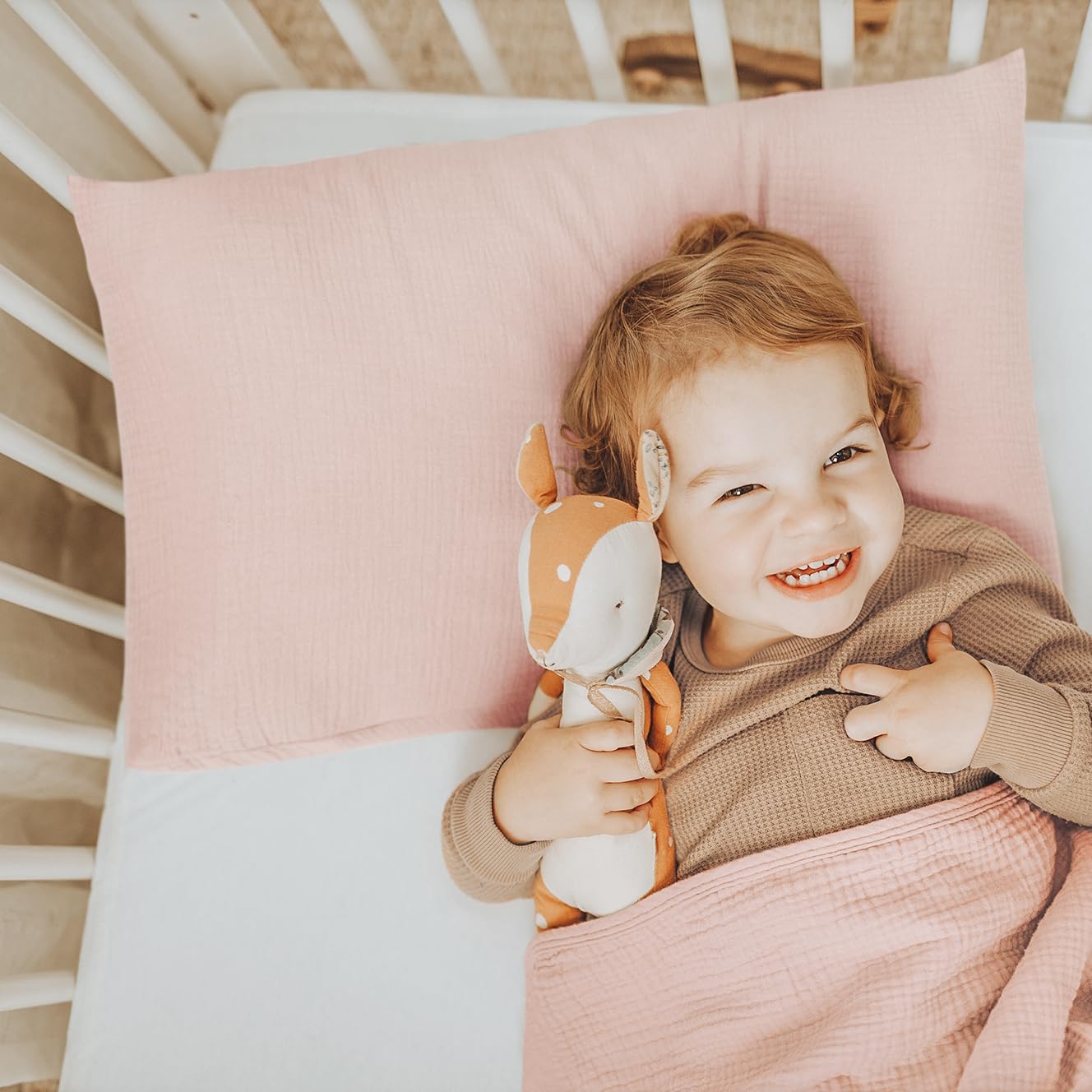 Konssy Muslin Toddler Pillowcase For 13X18 Pillow 2 Pack, 100% Cotton Toddler Pillow Case Cover, Soft & Breathable Travel Babay