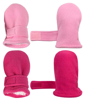N'Ice Caps Baby Toddler Mittens Kids 2 Pairs Fleece Gloves Winter Warm Sherpa Lined (Pink/Fuchsia Pack - Infant No Thumbs, 3-6 M
