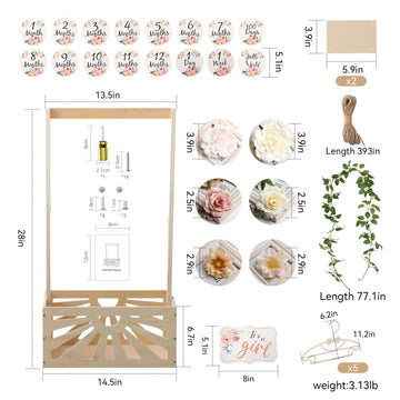 Wooden Baby Shower Crate Closet Baby Basket With Adjustable Handle And Garland Portable Storage Crate Hamper Baby Shower Wooden