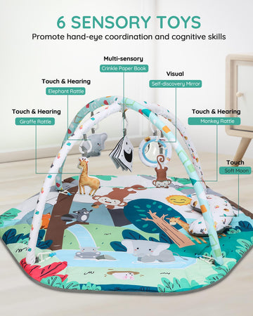 Lilian&Gema Baby Play Gym Mat, Baby Tummy Time Mat With 6 Detachable Sensory Toys, Baby Activity Play Mat For Stage-Based Sensor
