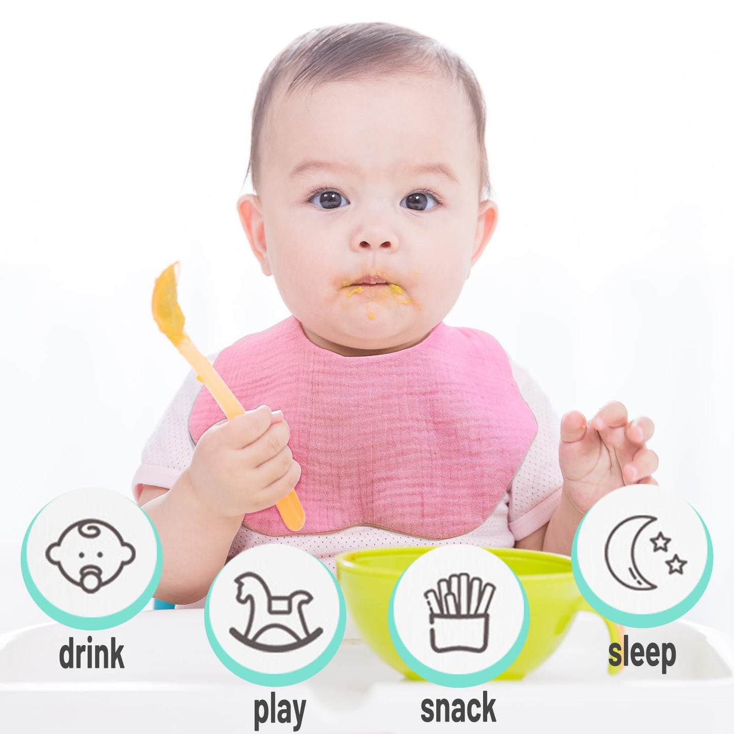 Elliehouse Baby Bibs For Girls & Boys - 10 Pack Drool Teething Muslin Bibs - Soft, Absorbent, Unisex - Infant Toddler Essentials