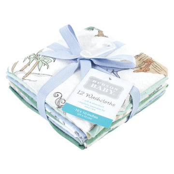 Hudson Baby Unisex Baby Flannel Washcloths, Boy Dino World 12Pk, One Size