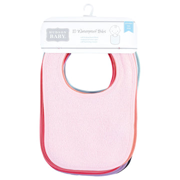Hudson Baby Unisex Baby Drooler Bib With Waterproof Lining, Pink Mint, One Size