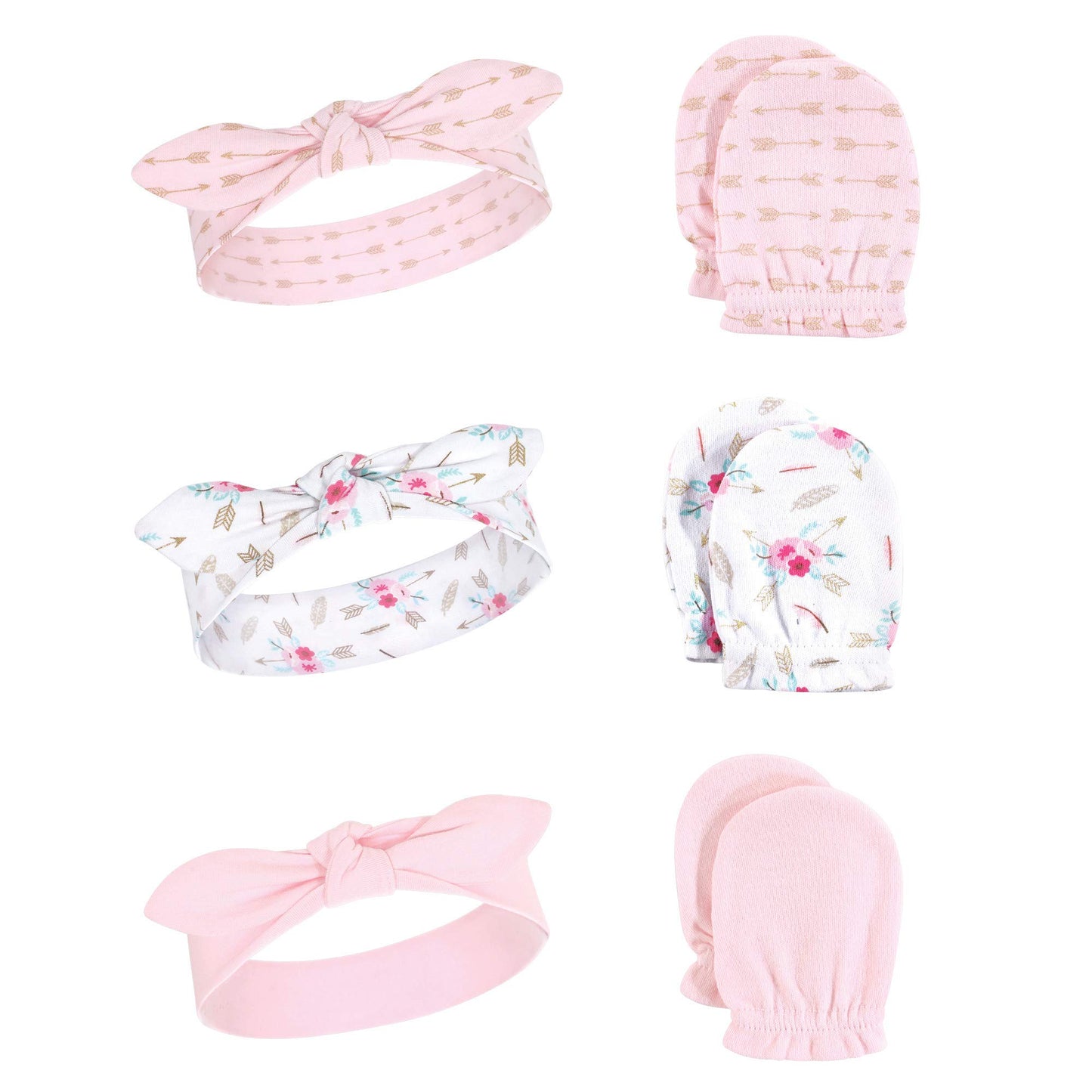 Little Treasure Baby Girl Cotton Headband And Scratch Mitten Set, Boho, One Size