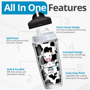 Playtex Baby Sipsters Stage 3 Spill-Proof, Leak-Proof, Insulated Toddler Straw Sippy Cups - Milk And Water, 9 Oz, 2 Count