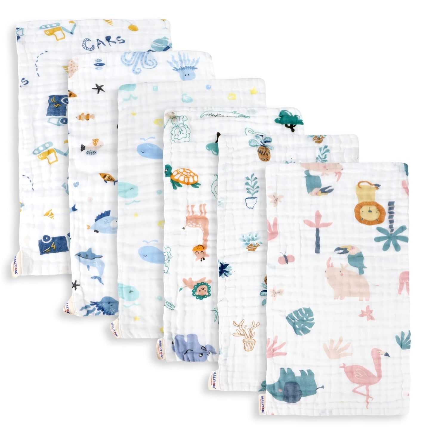 Maliton Muslin Baby Burp Cloths 6 Pack Large 20x10 100% Cotton Burp Rags Absorbent and Soft 6 Layers Muslin Cloth Baby Essen