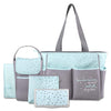 Baby Essentials Diaper Bag Tote 5 Piece Set With Sun, Moon, And Stars, Wipes Pocket, Dirty Diaper Pouch, Changing Pad (Grey/Aqua