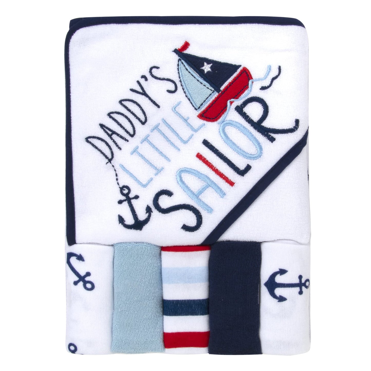 Baby Hooded Towel And Washcloth Set For Infants, Boys And Girls 6-12 Months (Daddy'S Sailor)