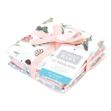 Hudson Baby Unisex Baby Flannel Cotton Washcloths, Hummingbird Garden 12 Pack, One Size
