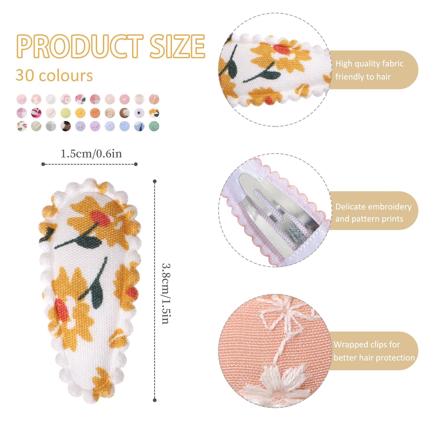 60 Pcs Snap Flower Pattern Hair Clips For Fine Hair - 1.5 Wrapped Mini Barrettes And Hair Accessories For Infants And Toddlers