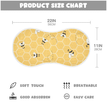 Yyzzh Cute Bee On Honey Yellow Honeycomb Muslin Burp Cloths For Baby 1 Pack 100% Cotton Baby Washcloths Bibs For Boy Girl