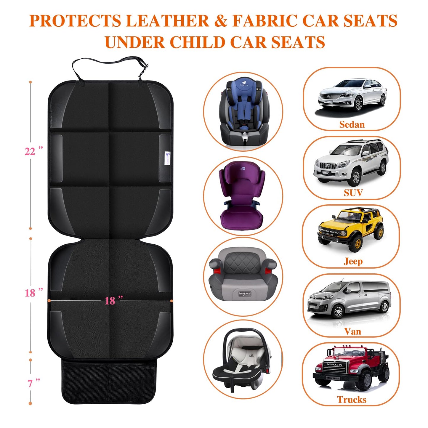 Gowhalle Car Seat Protector, Non-Slip Rubber Padded Backing Seat Protector For Child Seats, Waterproof Thickest Padding Car Seat