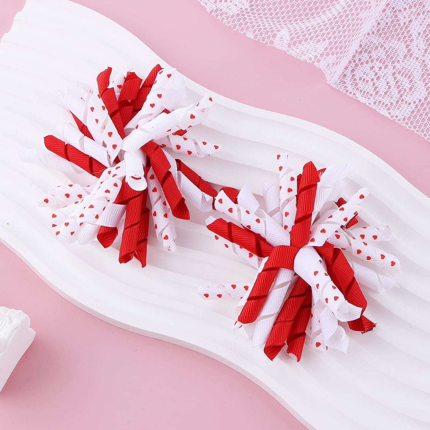 Valentines Korker Hair Bows 3'' Toddler Baby Girls Curly Corker Bow Alligator Clips Red Heart Grosgrain Ribbon Fireworks Flowerb