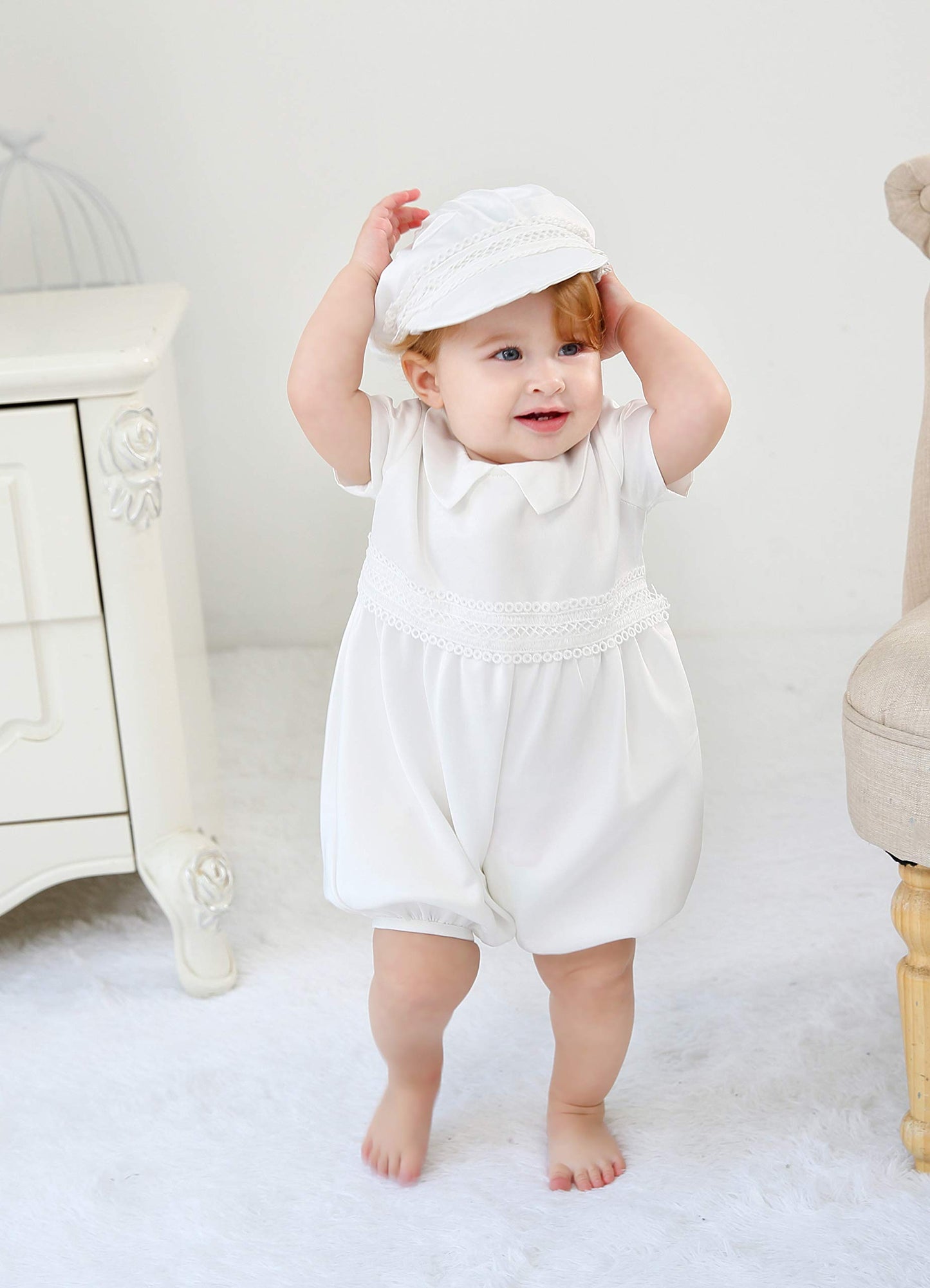 Glamulice Infant Baby Boy Christening Baptism Outfit White Christening Romper Baptism Clothes 0-6 Newborn Formal Party Baptism W