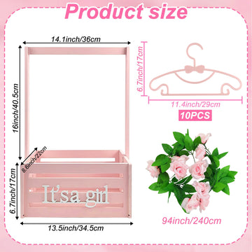 Wooden Baby Shower Crate Closet, Baby Storage Crate Hamper With Handle, Garland And 10 Clothes Hangers, Baby Shower Gifts Basket