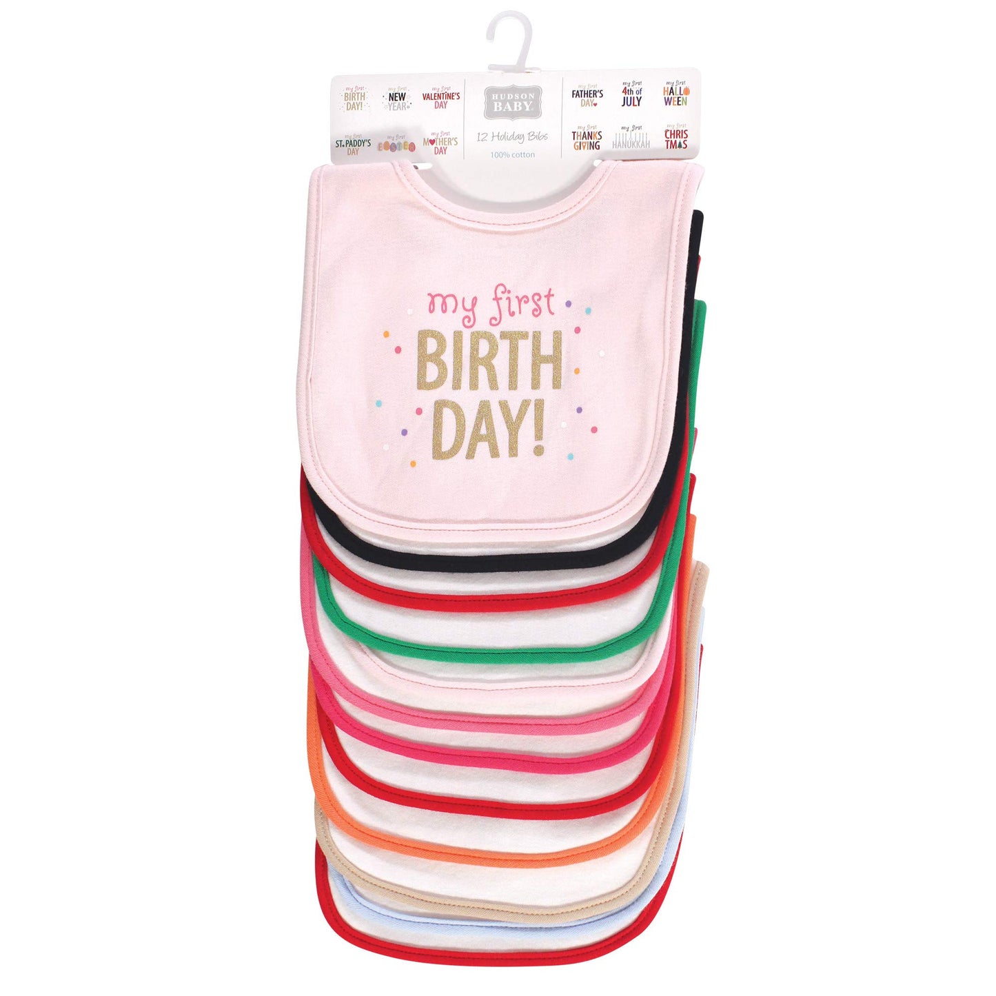 Hudson Baby Unisex Baby Cotton Bibs, Holiday Bold Girl, One Size
