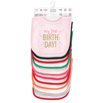 Hudson Baby Unisex Baby Cotton Bibs, Holiday Bold Girl, One Size