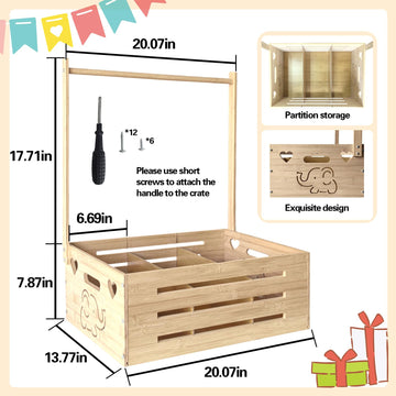 Fun-Plus Super Size Baby Shower Crate Closet, Baby Shower Basket With Handle Baby Storage Crate, Wooden Crate For Pregnancy New